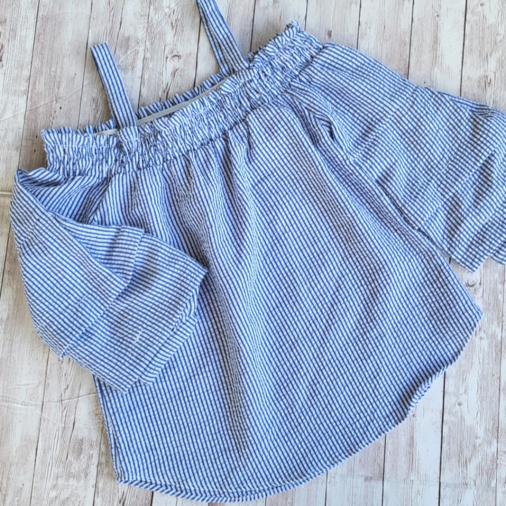 Moa Moa Girl's blouse * off the shoulder * spaghetti straps * blue stripes